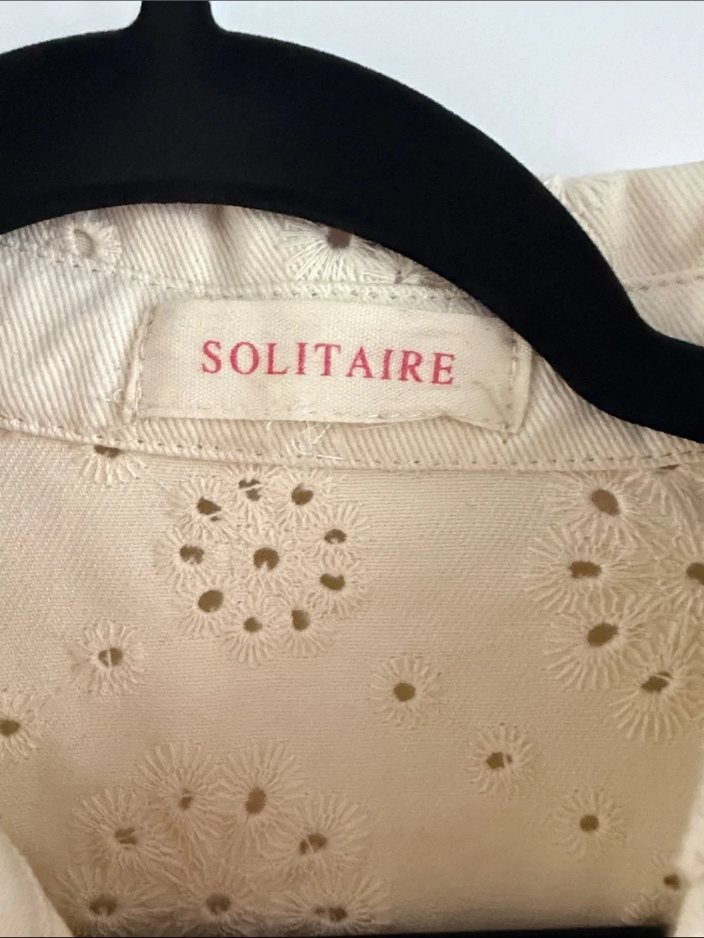 Solitaire Cream Eyelet Cropped Button-Front Top